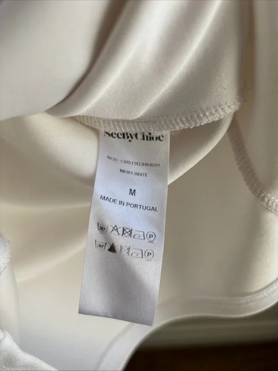 SEE BY CHLOE White Tie Sleeve Stretch Crepe Top Size Medium - Picture 8 of 9
